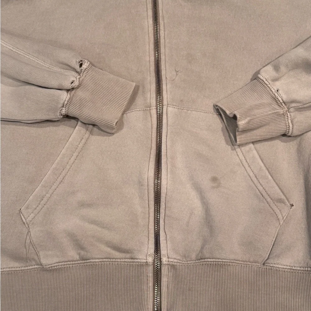 Zara Light Taupe Zip-Up Hooded Sweatshirt distressed size 11/12 - Picture 2 of 7